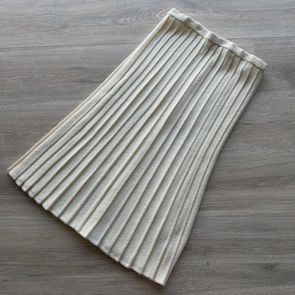 James Kenrob Dalton Cream Pleated Wool Knit Midi sz 14 Skirt Vintage Minimalist